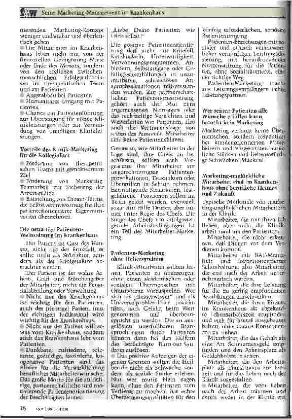 Vorschauseite 4: Klinik-Marketing beginnt bei Vorgesetzten und Mitarbeitern Patientenorientierte Personalpolitik für die Punktlandungen im Klink-Budget