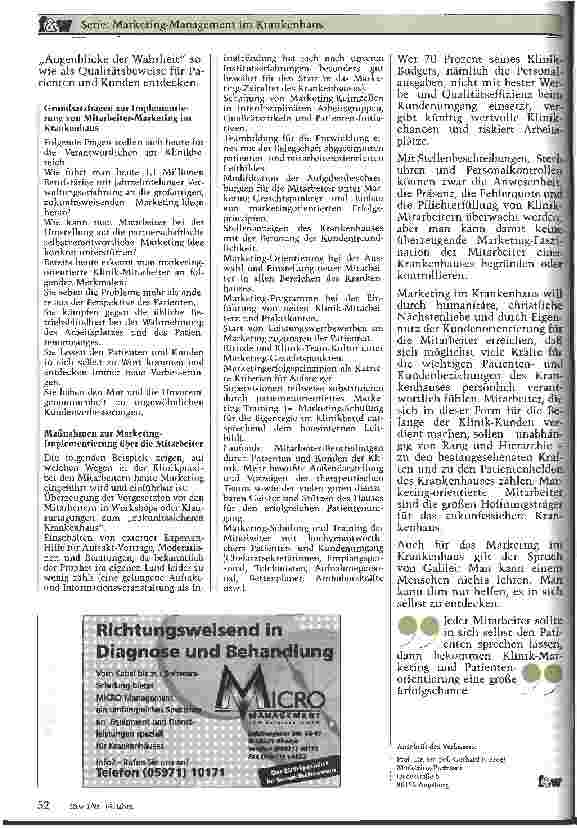 Vorschauseite 6: Klinik-Marketing beginnt bei Vorgesetzten und Mitarbeitern Patientenorientierte Personalpolitik für die Punktlandungen im Klink-Budget