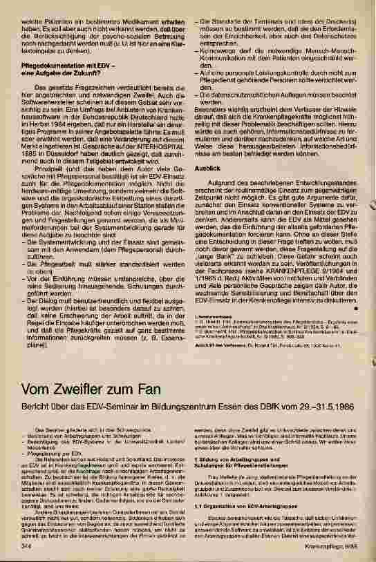 Vorschauseite 1: Vom Zweifler zum Fan: Bericht über das EDV - Seminar im Bildungszentrum Essen vom 29 - 31. 05. 1986