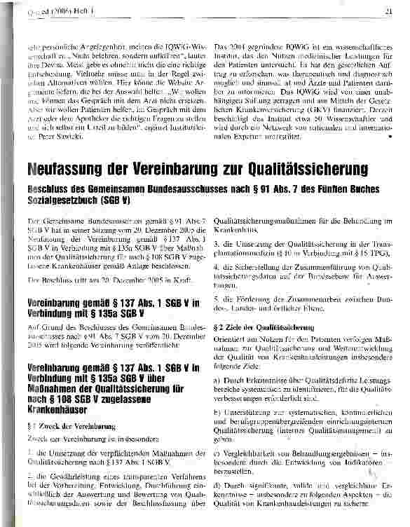 Vorschauseite 1: Neufassung der Vereinbarung zur Qualitätssicherung