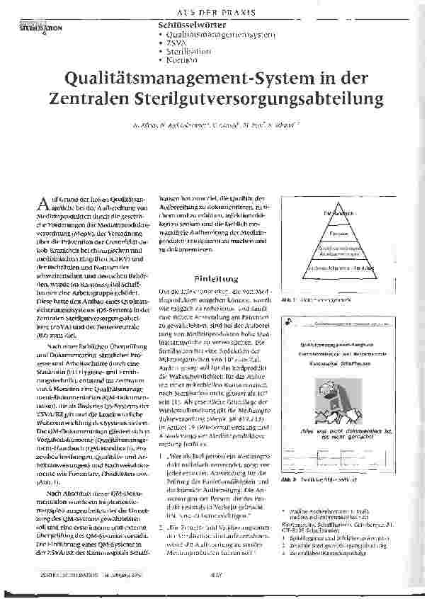 Vorschauseite 1: Qualitätsmanagement-System in der Zentralen Sterilgutversorgungsabteihmg