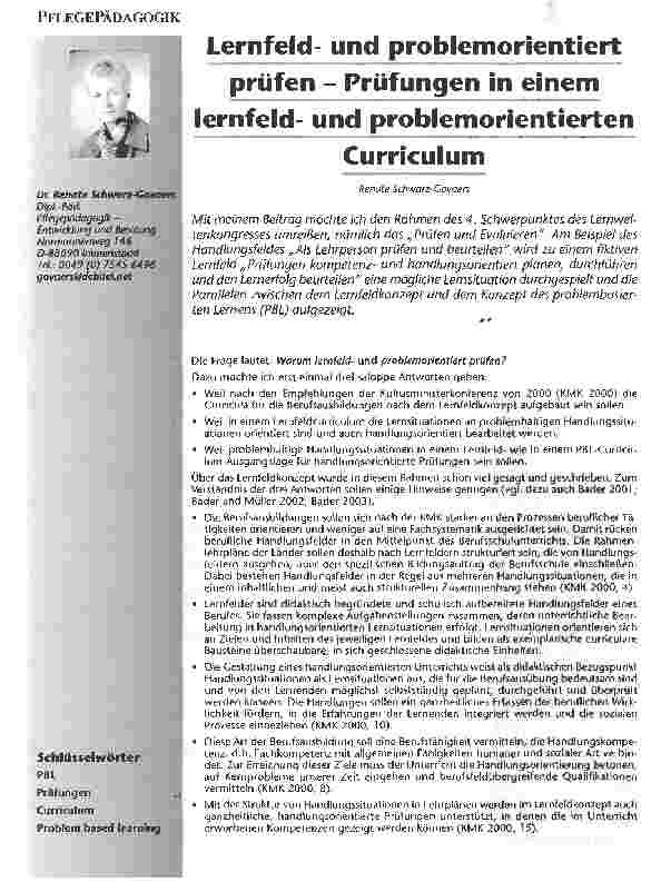 Vorschauseite 1: Lernfeldund problemorientiert prüfen - Prüfungen in einem lernfeldund problemorientierten Curriculum
