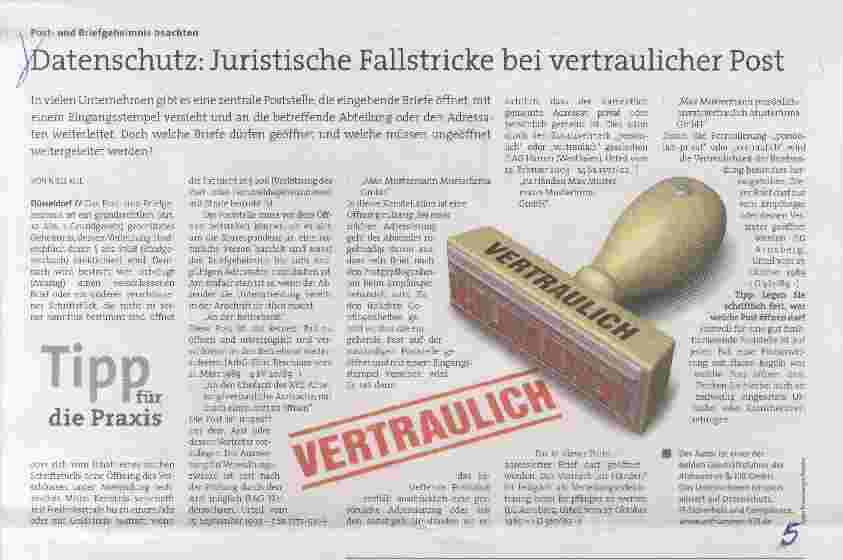 Vorschauseite 1: Datenschutz: Juristische Fallstricke bei vertraulicher Post