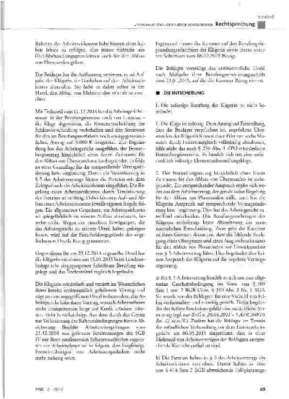 Vorschauseite 2: Unwirksamkeit eines vorformulierten Arbeitszeitkontos BGB § 307 Abs. 3 Satz 1, § 308 Nr. 1, § 614 Satz 2