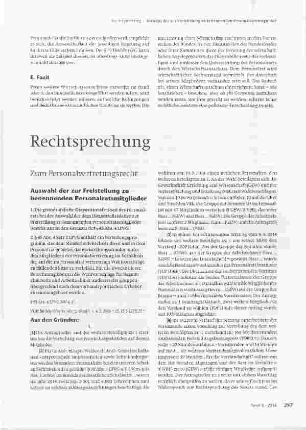 Vorschauseite 1: Auswahl der zur Freistellung zu benennenden Personalratsmitglieder