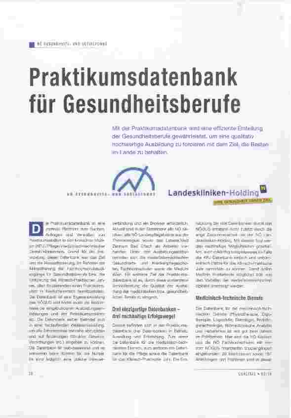 Vorschauseite 1: Praktikumsdatenbank für Gesundheitsberufe