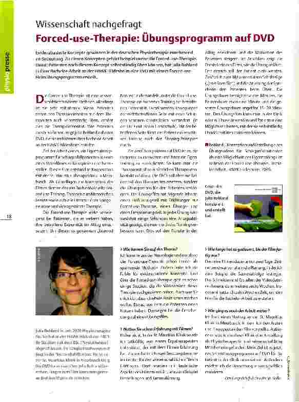 Vorschauseite 1: Wissenschaft nachgefragtForced-use-Therapie: Übungsprogramm auf DVD