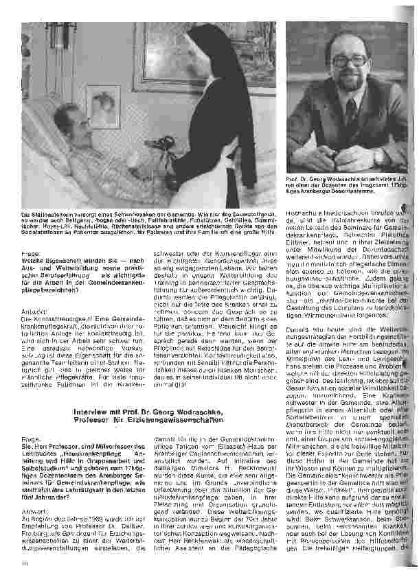 Vorschauseite 1: Das Seminar f. Gemeindekrankenpflege der Arenberger Caritasvereinigung Interview mit Prof.Dr. Georg Wodraschke