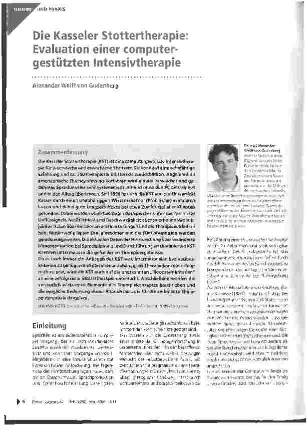 Vorschauseite 1: Die Kasseler Stottertherapie Evaluation einer computergestützten Intensivtherapie