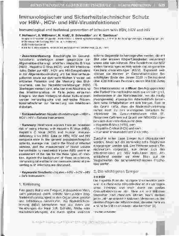 Vorschauseite 1: Immunologischer und Sicherheitstechnischer Schutz vor HBV-, HCVund HIV-Virusinfektionen