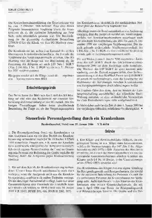 Vorschauseite 2: Verjährung des Vergütungsanspruchs eines Krankenhauses gegen den gesetzlichen Krankenversicherer