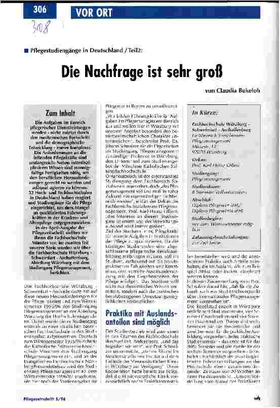 Vorschauseite 1: Die Nachfrage ist sehr groß Pflegestudiengänge in Deutschland/Teil 2