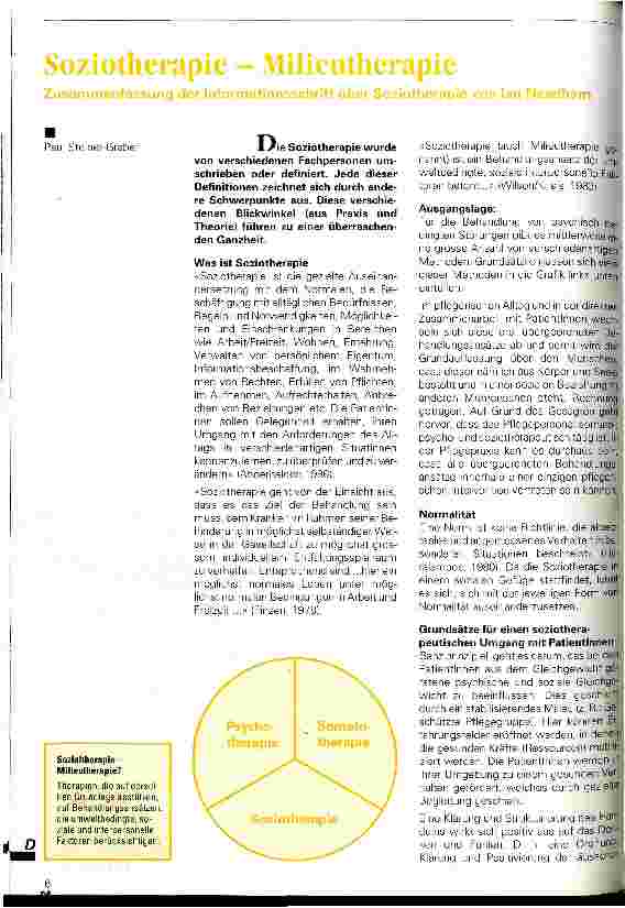 Vorschauseite 1: Soziotherapie - Milieutherapie Zusammenfassung der Informationsschrift über Soziotherapie von Ian Needham