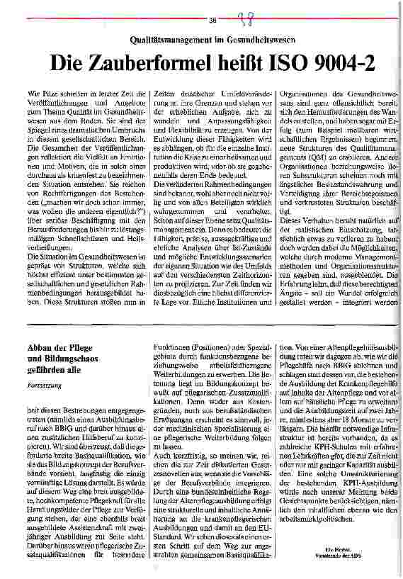 Vorschauseite 1: Die Zauberformel heißt ISO 9004-2 Qualitätsmanagement im Gesundheitswesen