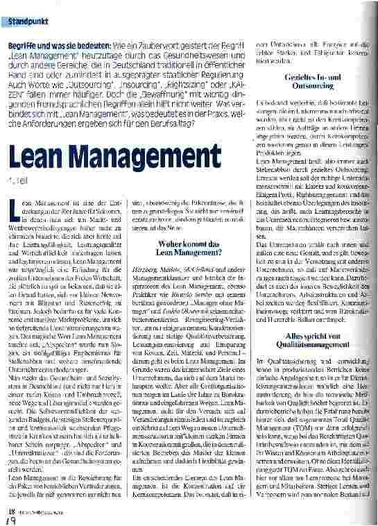 Vorschauseite 1: Lean Mangement 1. Teil