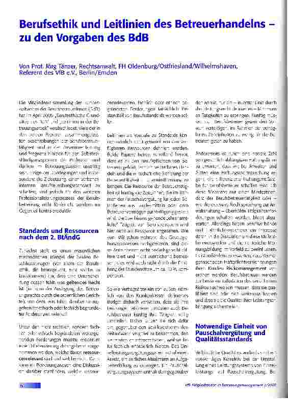 Vorschauseite 1: Berufsethik und Leitlinien des Betreuerhandelns zu den Vorgaben des BdB