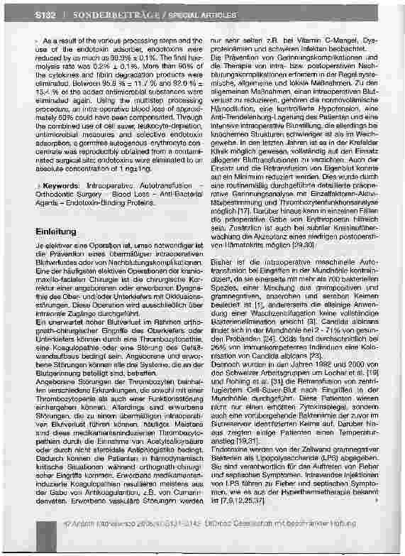 Vorschauseite 2: Intraoperative, maschinelle Autotransfusion bei bakteriell kontaminiertem Operationsgebiet - Eine In-vitro-Studie