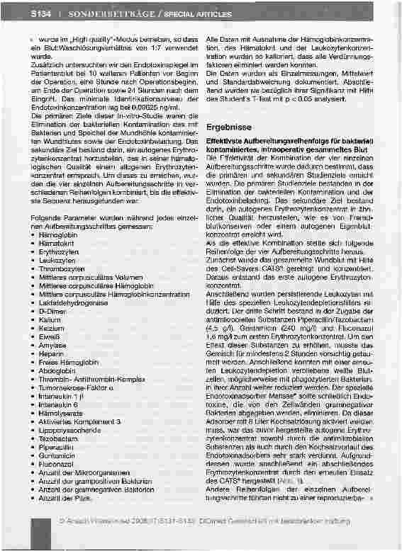 Vorschauseite 4: Intraoperative, maschinelle Autotransfusion bei bakteriell kontaminiertem Operationsgebiet - Eine In-vitro-Studie