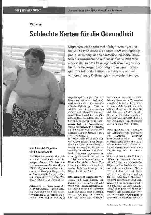Vorschauseite 1: Migranten - Schlechte Karten für die Gesundheit