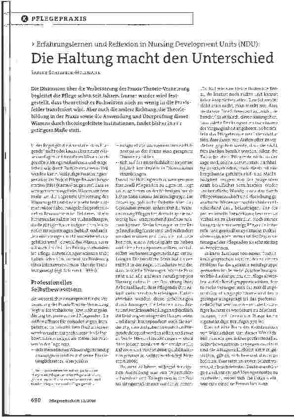 Vorschauseite 1: Erfahrungslernen und Reflexion in Nursing Development Units (NDU): Die Haltung macht den Unterschied