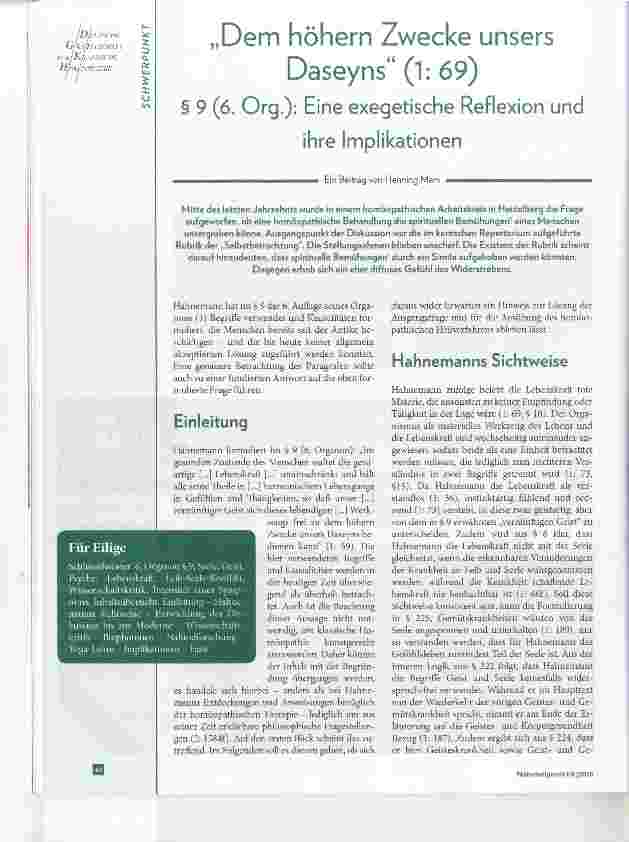 Vorschauseite 1: „Dem hohem Zwecke unsers Daseyns“ (l: 69) § 9 (6. Org.); Eine exegetische Reflexion undihre Implikationen