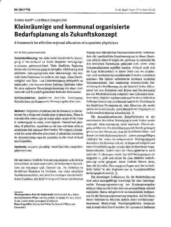 Vorschauseite 1: Kleinräumige und kommunal organisierte Bedarfsplanung als Zukunftskonzept