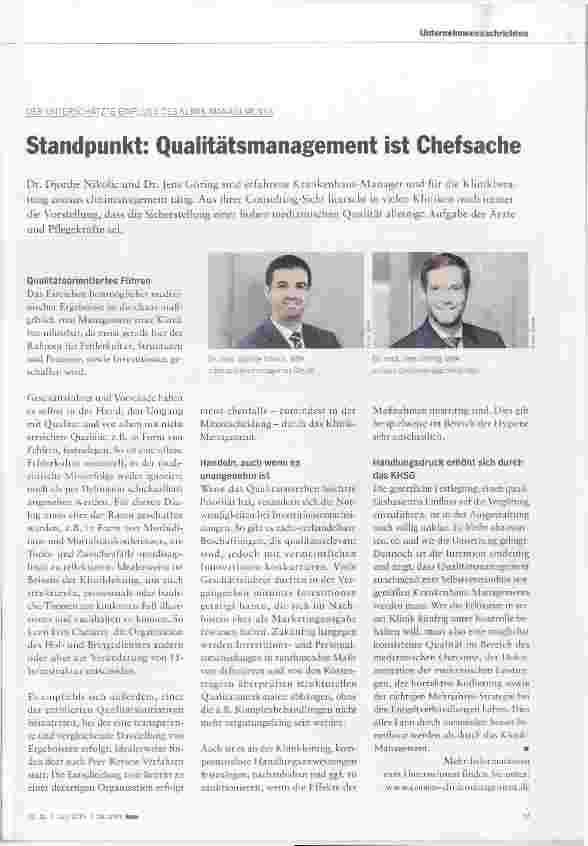 Vorschauseite 1: Standpunkt: Qualitätsmanagement ist Chefsache