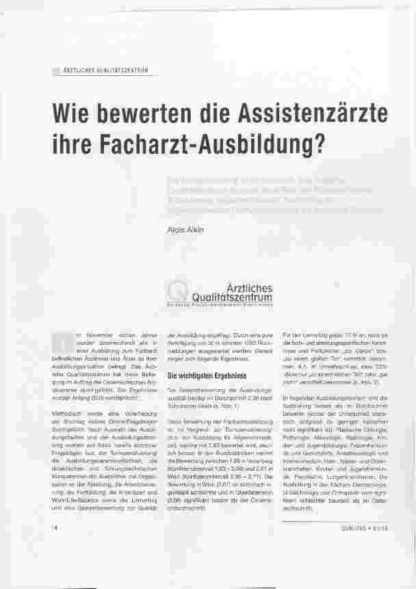 Vorschauseite 1: Wie bewerten die Assistenzärzte ihre Facharzt-Ausbildung?