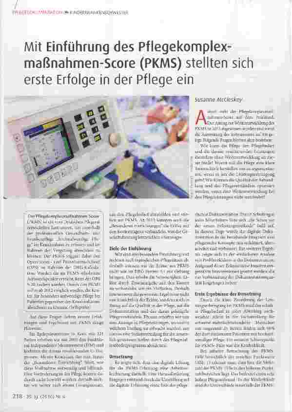 Vorschauseite 1: Mit Einführung des Pflegekomplexmaßnahmen-Score (PKMS) stellten sich erste Erfolge in der Pflege ein