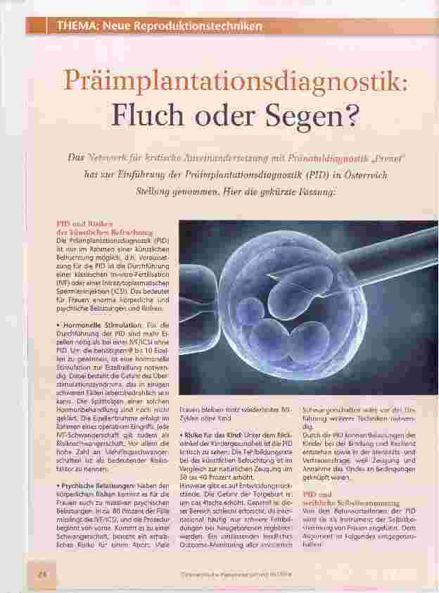 Vorschauseite 1: Präimplantationsdiagnostik: Fluch oder Segen?