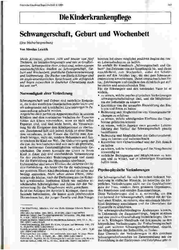 Vorschauseite 1: Schwangerschaft, Geburt und Wochenbett Eine Bücherbesprechung