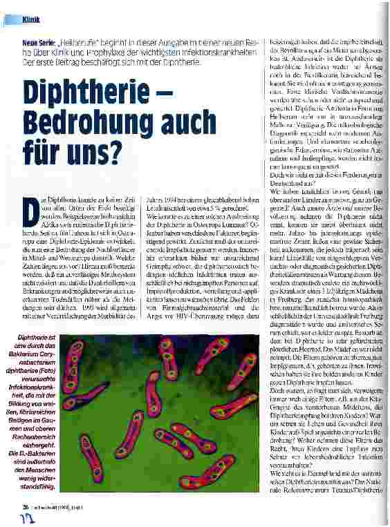 Vorschauseite 1: Diphterie - Bedrohung auch für uns?
