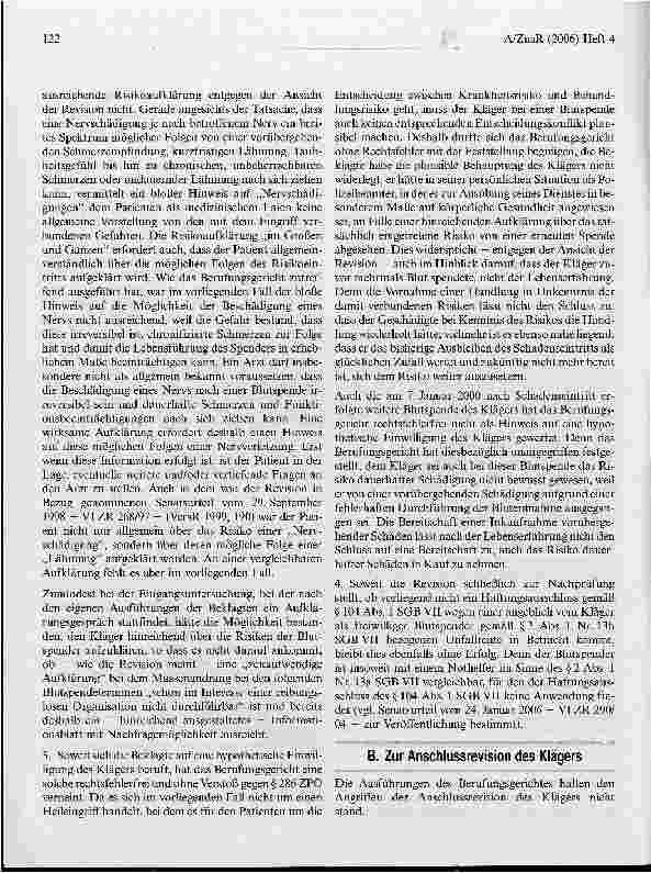 Vorschauseite 4: Zum Umfang der Risikoaufklärung bei fremdnützigen Blutspenden