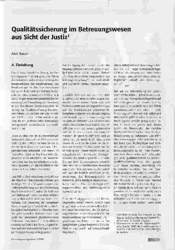 Vorschauseite 1: Qualitätssicherung im Betreuungswesen aus Sicht der Justiz