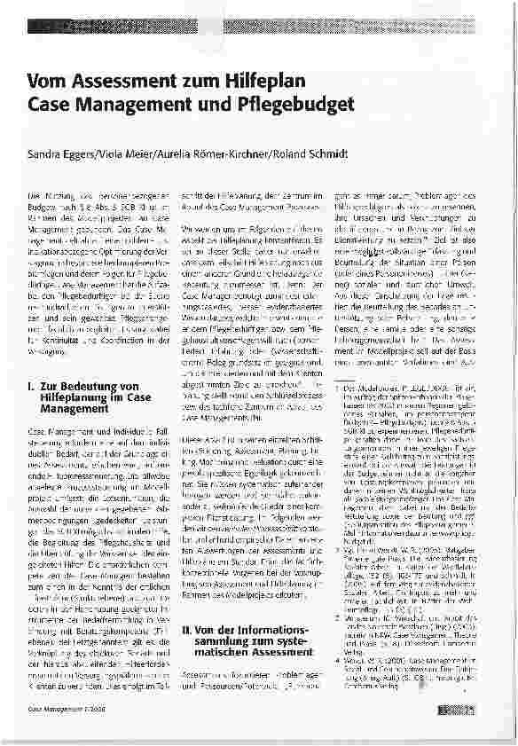 Vorschauseite 1: Vom Assessment zum Hilfeplan Case Management und Pflegebudget