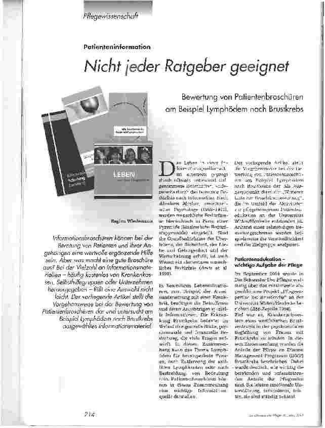 Vorschauseite 1: Nicht jeder Ratgeber geeignetBewertung von Patientenbroschüren am Beispiel Lymphödem nach Brustkrebs