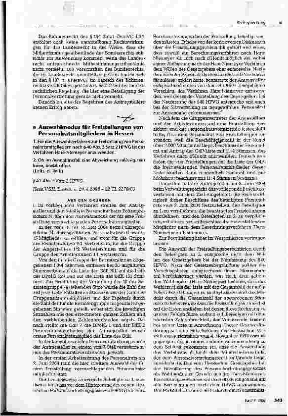 Vorschauseite 1: Auswahlmodus für Freistellungen von Personalratsmitglledern in Hessen