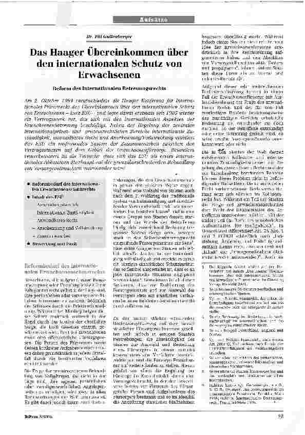 Vorschauseite 1: Das Haager Übereinkommen überden internationalen Schutz von ErwachsenenReform des Internationalen Betreuungsrechts
