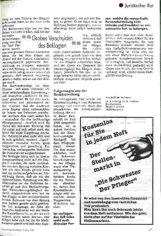 Vorschauseite 3: Personalmangel als grobes Organisationsverschulden des Krankenhausträgers