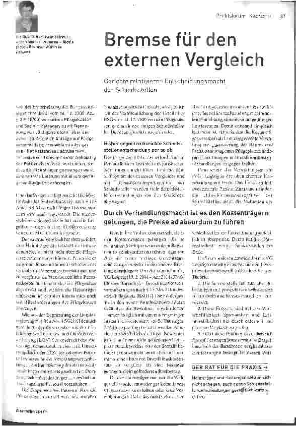 Vorschauseite 1: Bremse für den externen VergleichGerichte relativieren Entscheidungsmacht der Schiedsstellen