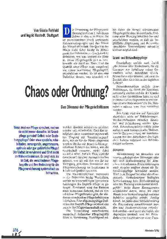 Vorschauseite 1: Chaos oder Ordnung? Das Dilemma der Pflegedefinitionen