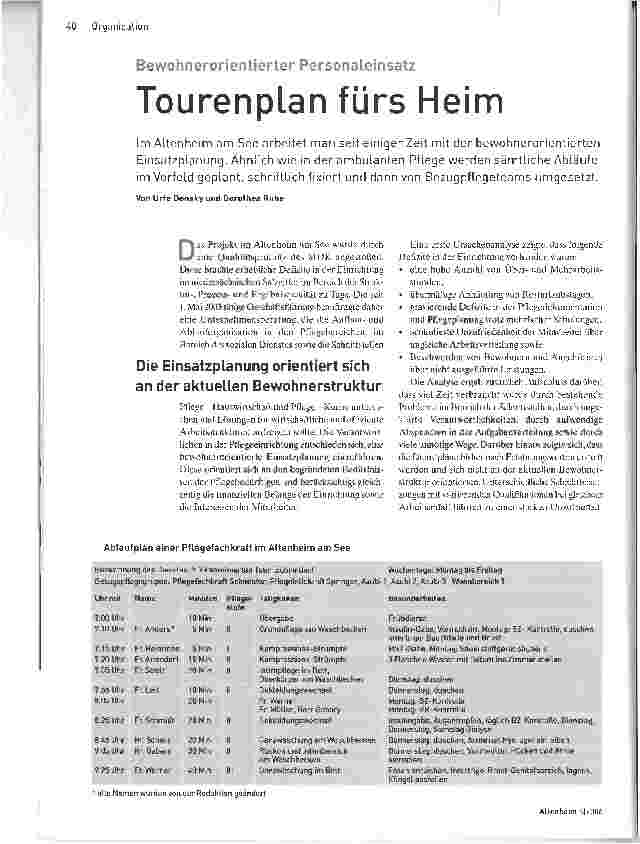 Vorschauseite 1: Bewohnerorientierter PersonaleinsatzTourenplan fürs Heim