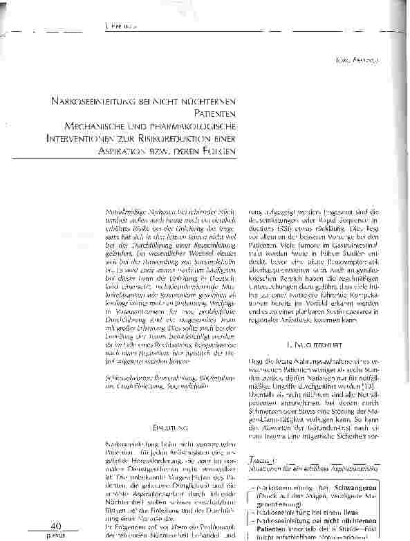 Vorschauseite 1: NARKOSEEINLEITUNG BEI NICHT NÜCHTERNENPATIENTEN MECHANISCHE UND PHARMAKOLOGISCHEINTERVENTIONEN ZUR RISIKOREDUKTION EINERASPIRATION BZW. DEREN FOLGEN