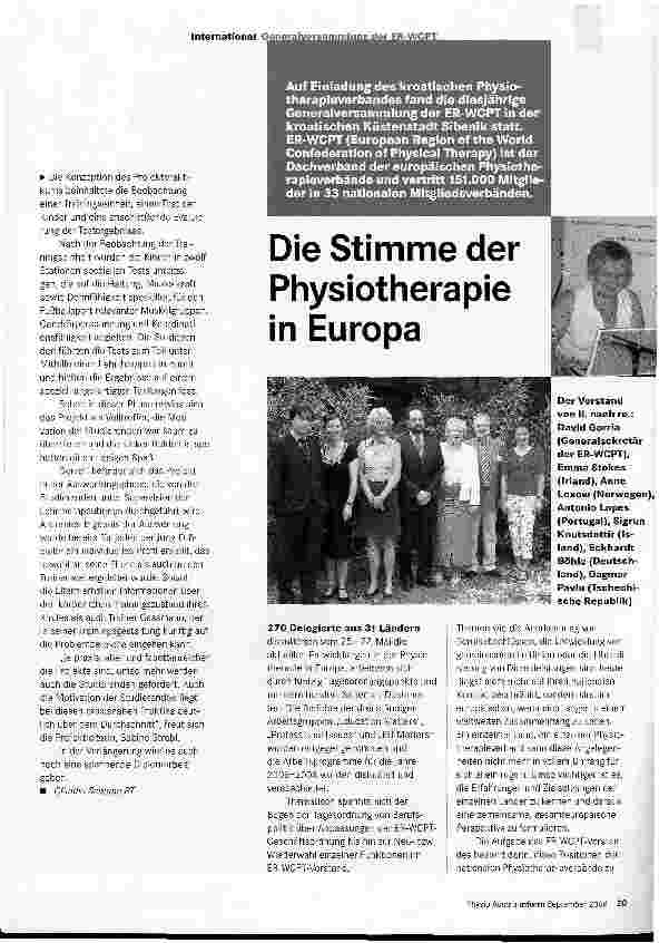 Vorschauseite 1: Die Stimme der Physiotherapie in Europa