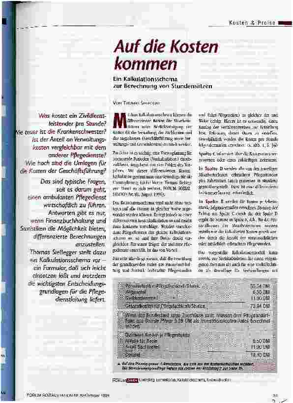 Vorschauseite 1: Auf die Kosten kommen Ein Kalkulationsschema zur Berechnung von Stundensätzen