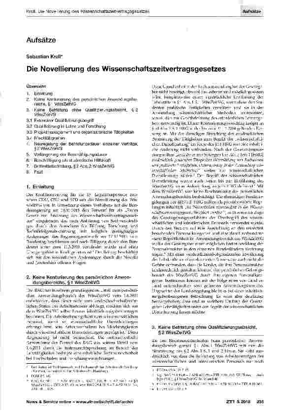 Vorschauseite 1: Die Novellierung des Wissenschaftszeitvertragsgesetzes