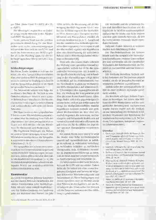 Vorschauseite 2: Sympathische Effekte in den Händen nach einer posterior-anterioren rotatorischen Mobilisationstechnik Grad III bei T4: Eine randomisierte, placebokontrollierte Studie