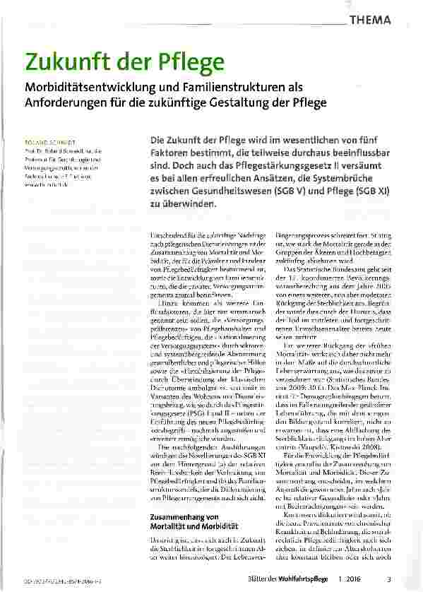 Vorschauseite 1: Morbiditätsentwicklung und Familienstrukturen als Anforderungen für die zukünftige Gestaltung der Pflege