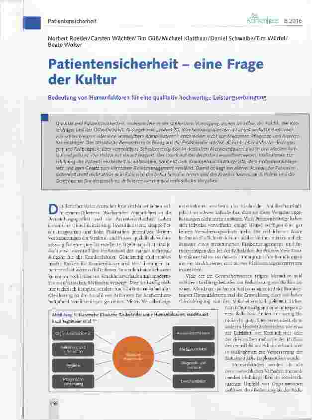Vorschauseite 1: Patientensicherheit eine Frage der Kultur