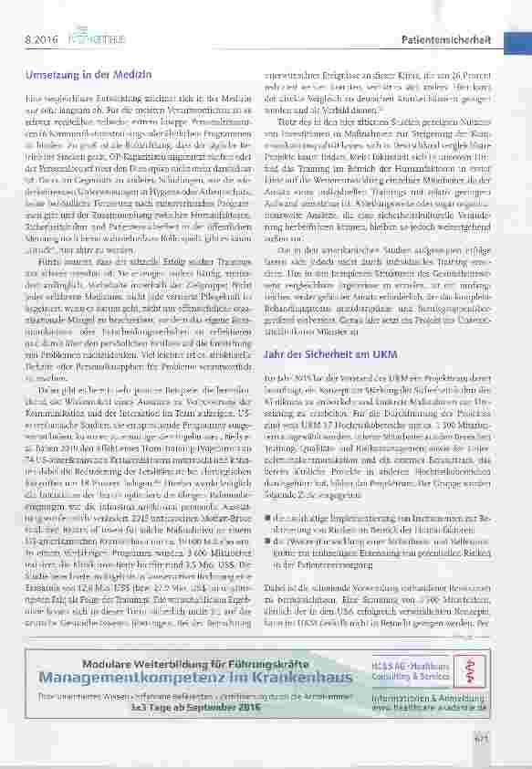 Vorschauseite 4: Patientensicherheit eine Frage der Kultur